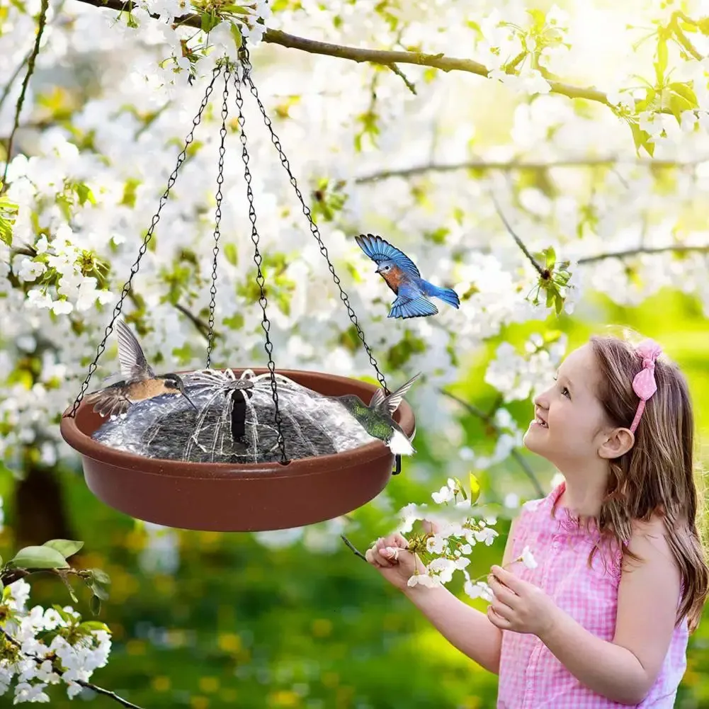 Baignoire Oiseaux Suspendue Avec Fontaine Solaire - Mangeoire Multifonction Gris