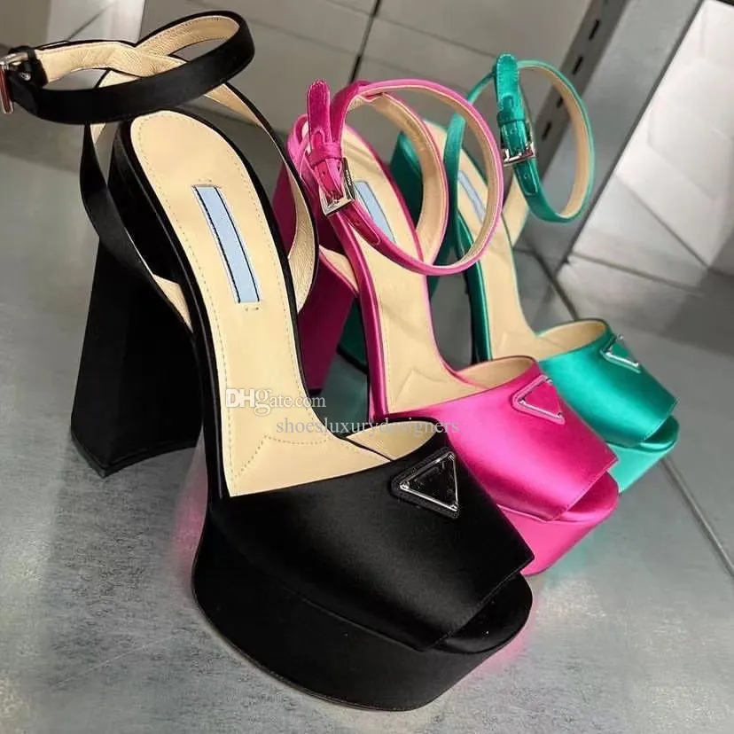 Top quality Evening party heels Classic chunky heel shoes buckle Sequined Embellished Ankle Strap Platform Pump women's Luxury Designers factory footwear with box