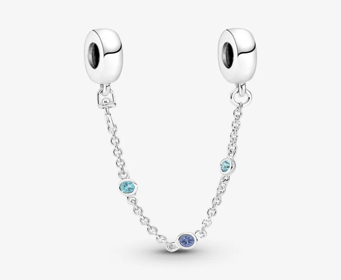 100 925 Sterling Silver Triple Blue Stone Safety Chain Charms Fit Original Europeisk charmarmband Women Wedding Engageme3985091