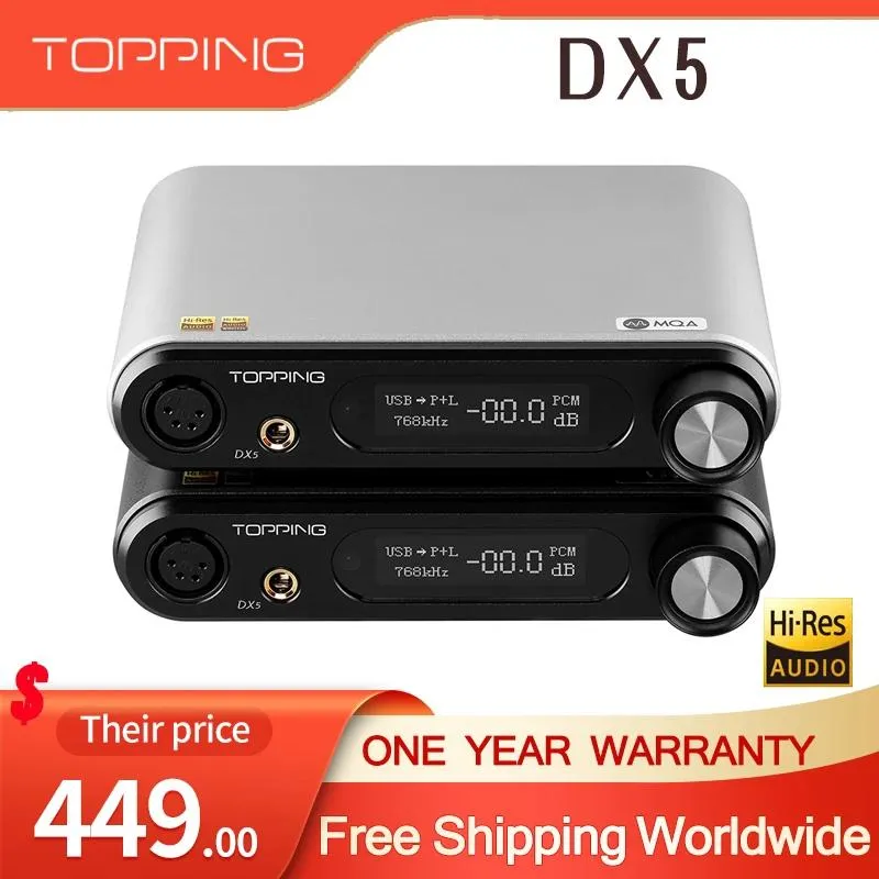 Hörlurar som toppar DX5 MQA DECODER ES9068AS*2 DAC Hörlurförstärkare DSD512 PCM768KHz LDAC/USB/Optical/Coaxial Input XLR/RCA/6.35mm utgång