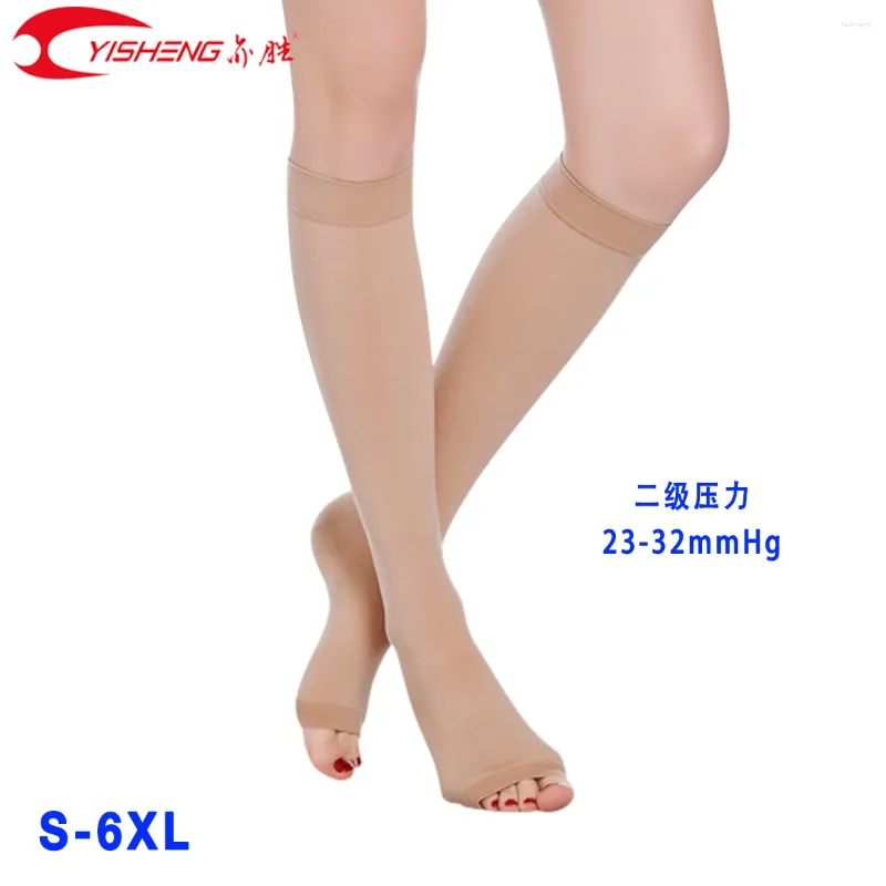 Femmes chaussettes YISHENG Compression genou haut bout ouvert hommes bas de Compression gradués pour varices grande taille