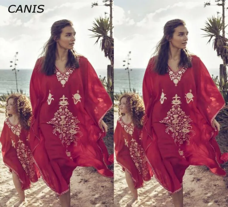 Sumemr mère fille Boho caftan robe femmes plage couvrir Caftan Maxi robe Sarongs5679334