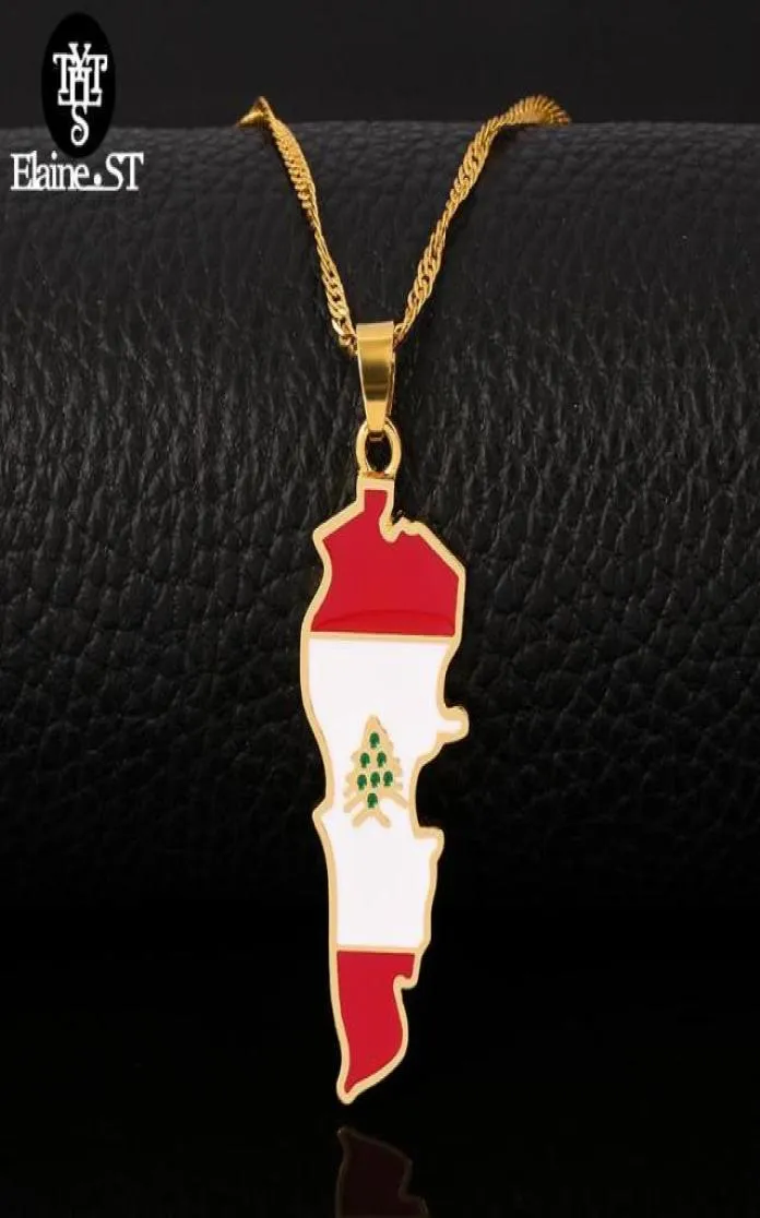 Großhandel Libanon Karte Flagge Anhänger Halsketten Gold Farbe Land Schmuck ic National Logo9811355