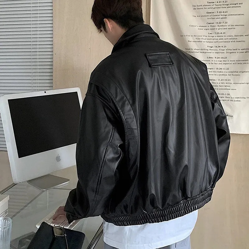 DHgate.com:Textured PU Leather Jacket with Zipper and