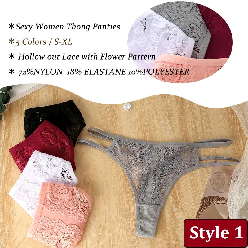 Set Women Sexy Lace Panties Hollow Out Thongs Low Waist Female