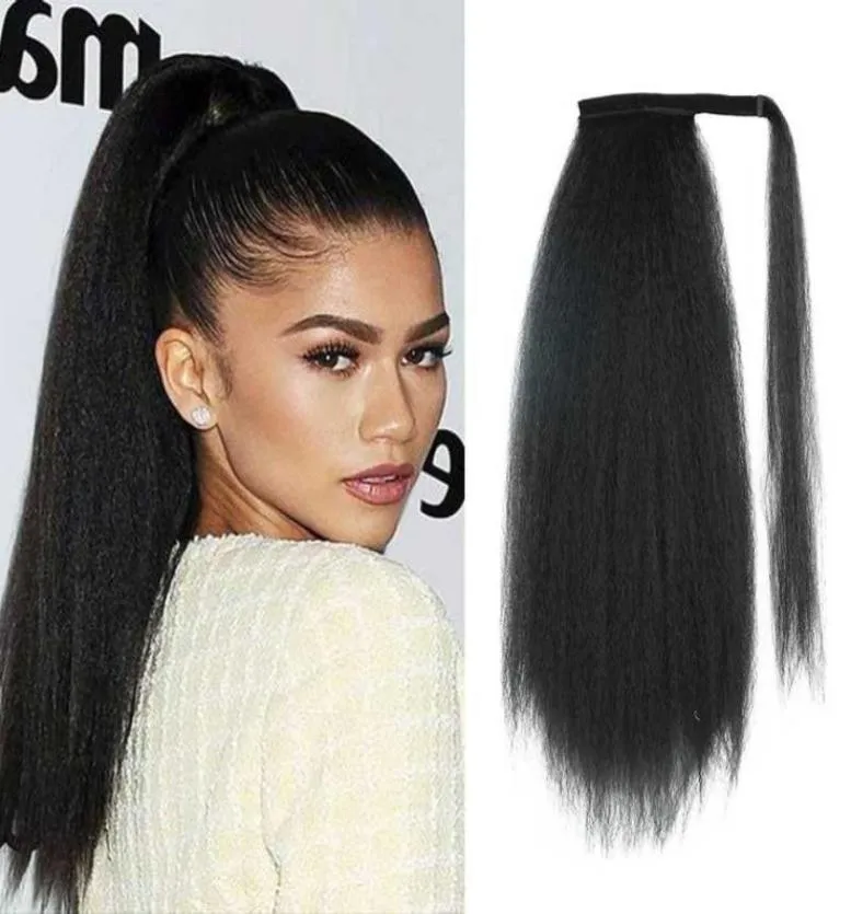 Synthetic Wigs Yaki Straight Ponytail 22quot Long Wrap Drawstring Kinky Clip In Pony Tail Afro Puff7534054