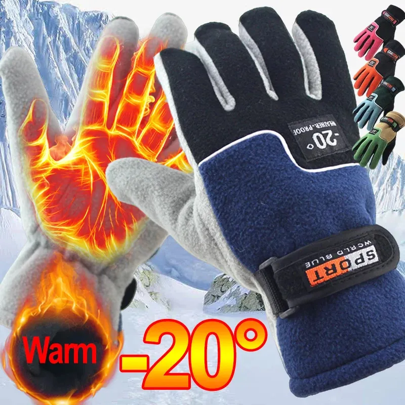 Men Fleece Thermal Motorcycle Gloves Winter Windproof Warm Mitten Outdoor Running Sports Hiking Skiing 231225