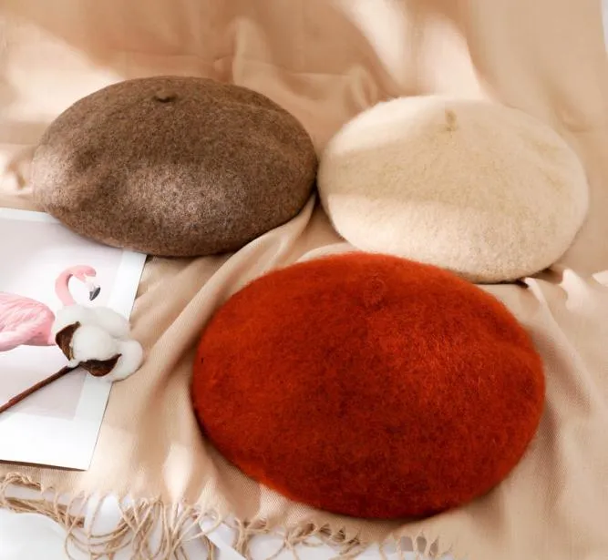 Béret d'artiste français 100 laine pour filles, casquette plate d'hiver, chaud et élégant, bonnet Trilby de peintre, Hat8944145