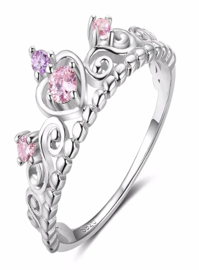 925 sterling silver princess crown ring designs Cute girl jewelry Birthday Gift girls fashion rings RI1028619579614