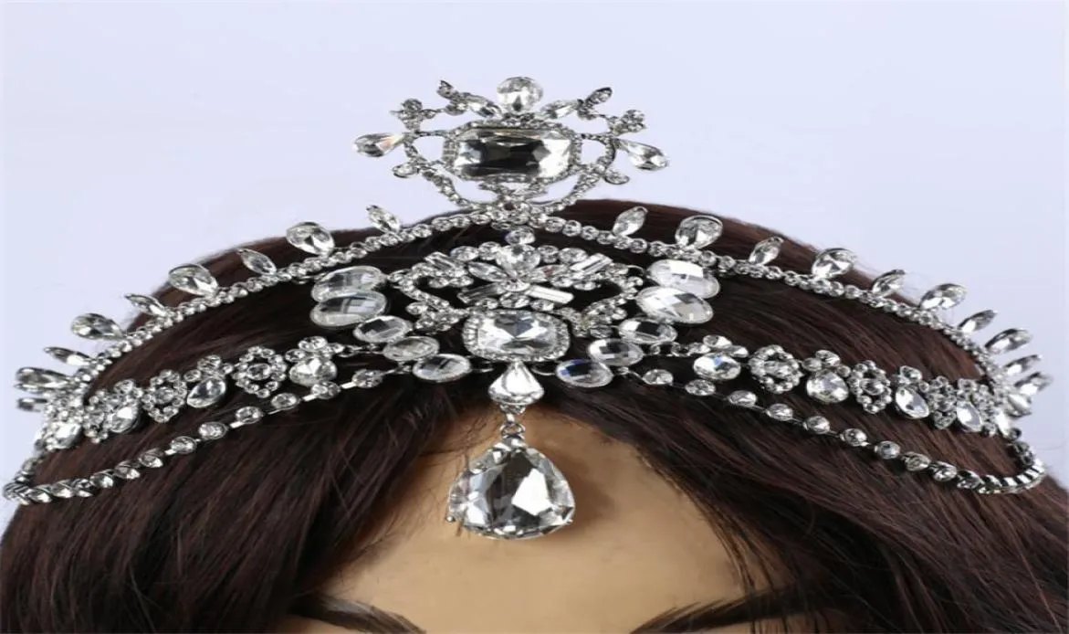 Fashion Sparkly Crystal Bridal Head Chain indian hair jewelry tikka women Wedding Tiara Bride forehead Decoration Accessories S9192896796