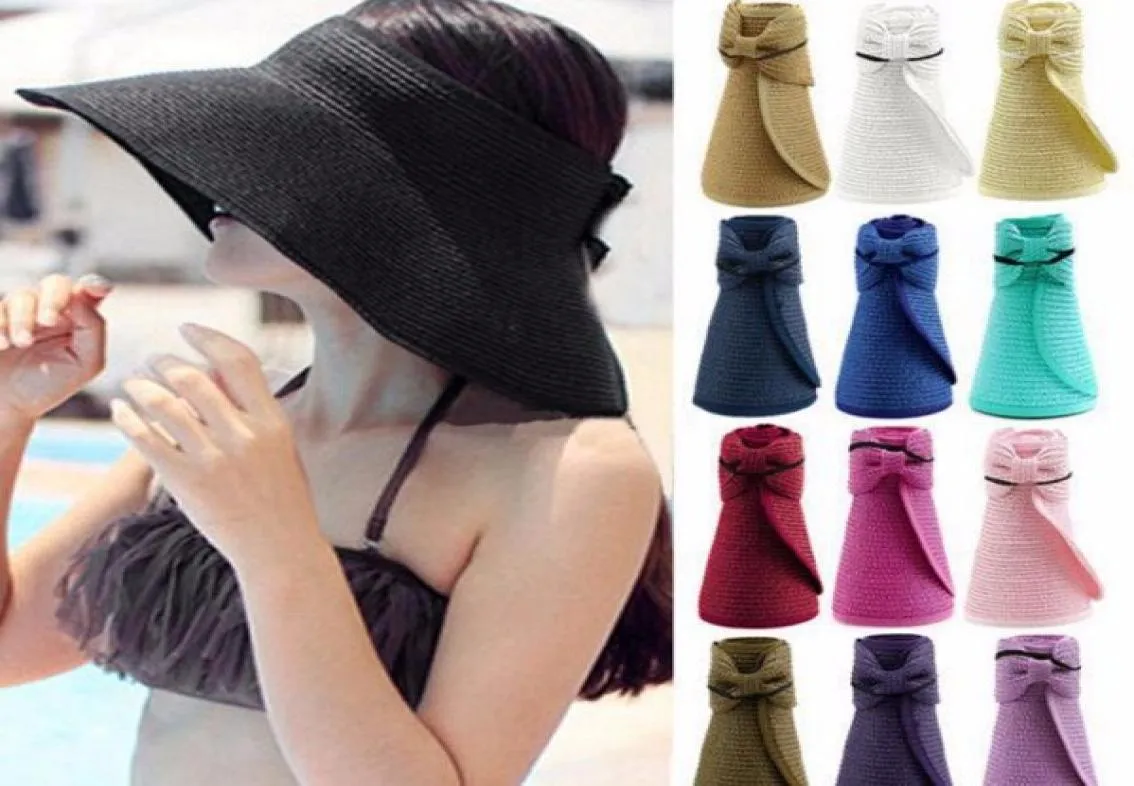 Multicolor foldable wide brim sunbonnet roll up sun visor hat Summer Straw Sun hat beach for women4338278