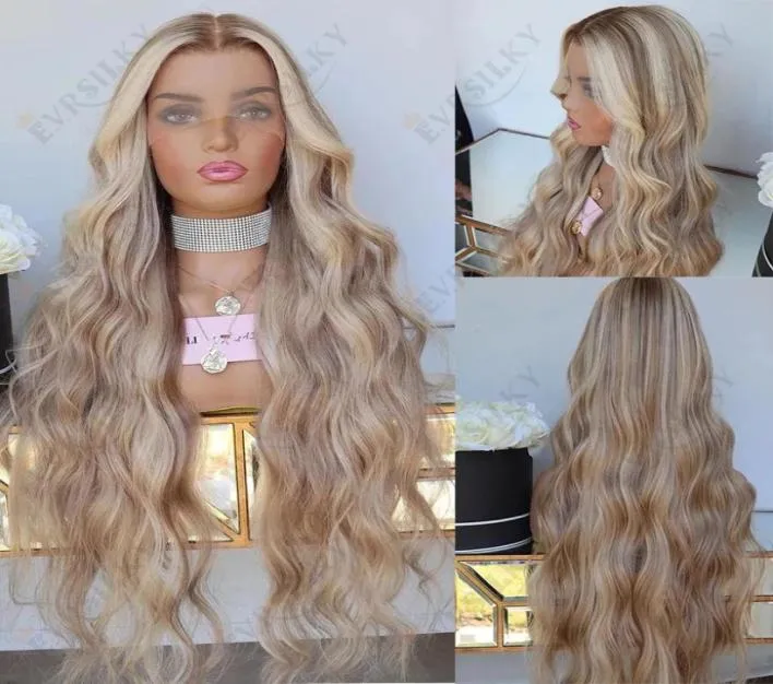 Wavy Caramel Blonde Balayage Highlight Transparent Lace Front Wig 13x4 Wave Full Lace Human Hair Wigs for Women Remy Hairs 1804610165