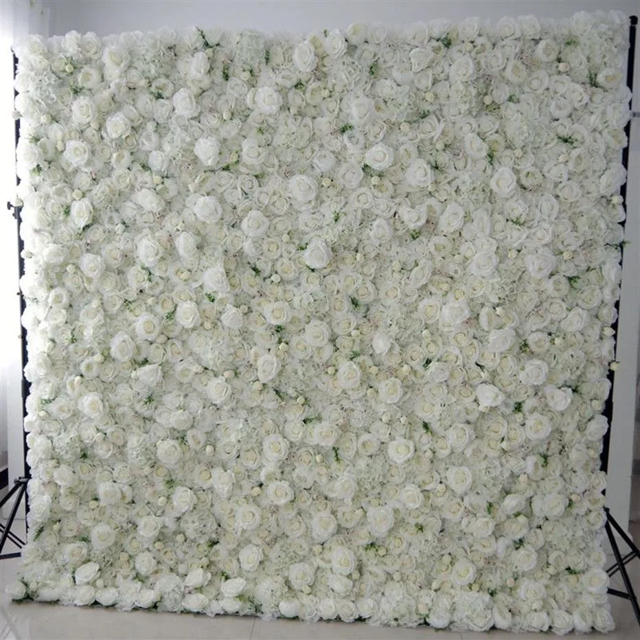 8X8Ft hochwertige kreative 3D-Blumenwand aus aufgerolltem Stoff, künstliche Blumen, Arrangement, Hochzeitshintergrund, Dekoration226z