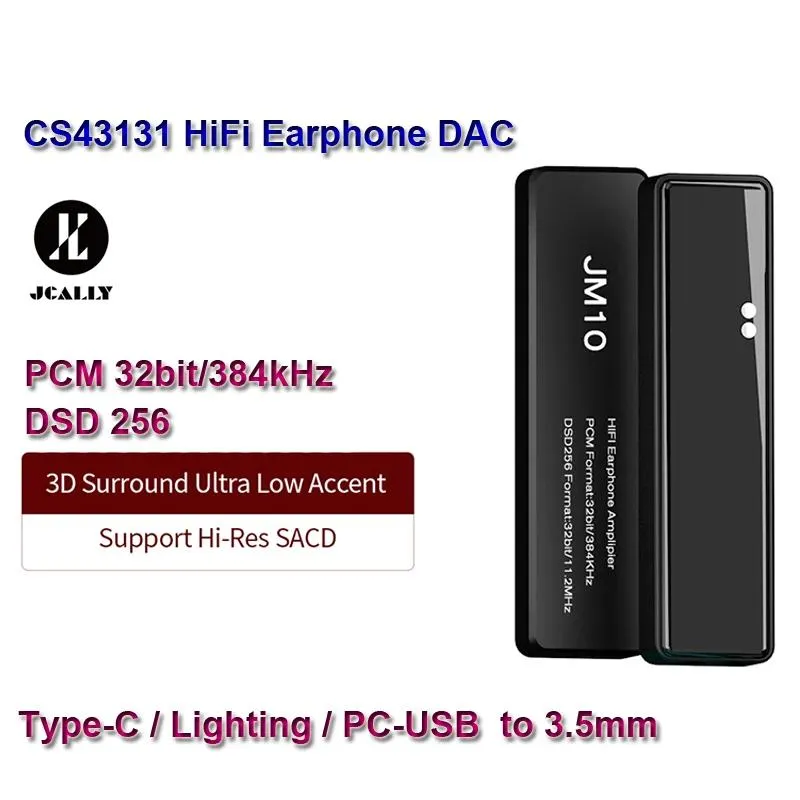 Mikser Jcally CS43131 DSD256 USB DAC Amp HiFi Interfejs audio 3,5 mm Adapter słuchawkowy PCM 32bit/384KHz Wzmacniacz słuchawkowy