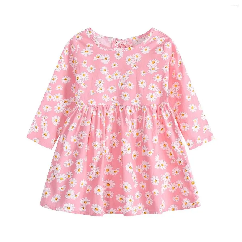 Girl Dresses 2023 Baby Girls Long Sleeved Flower Print Clothes Bowknot Kids Princess Dress Children Party Ball Pageant Outfit