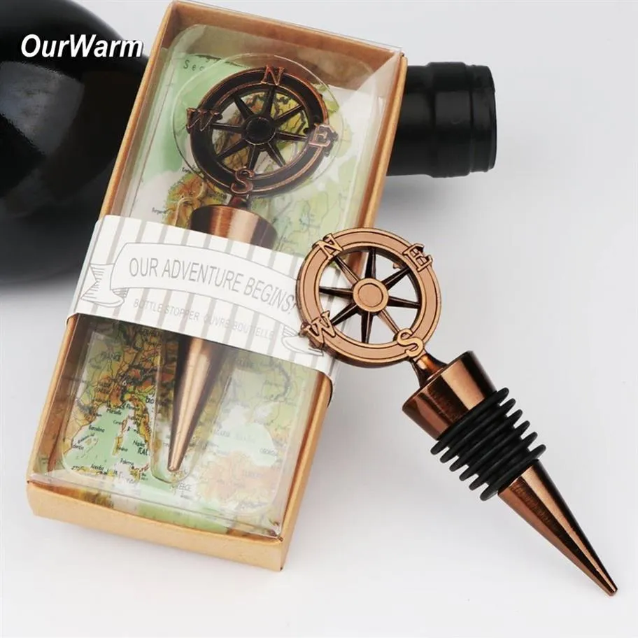 OurWarm 20 50 100pcs Lembrança Presentes Para Convidados Garrafa de Vinho Selo de Metal Rolha Tema de Viagem Favores de Casamento Decoração 1027272b