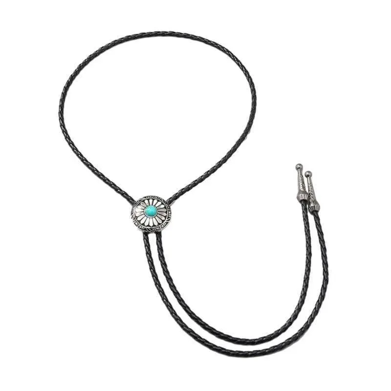 Stropdassen Cowboy Bolo Tie Turquoise Western Vintage Natives American voor mannen stropdas HKD230720