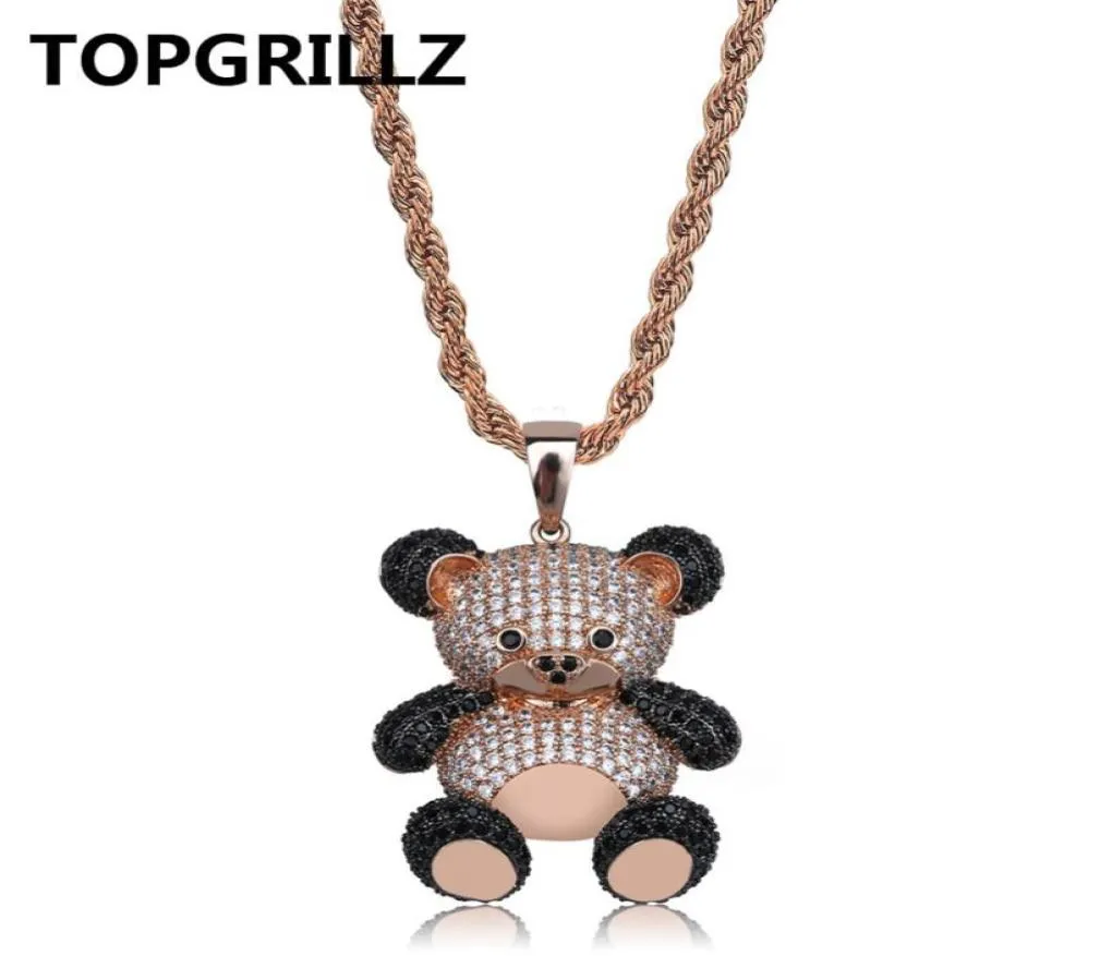 TOPGRILLZ Hip Hop Copper Rose Gold Silver Color Cubic Zircon Panda Pendant Necklace Charm For Men Women Jewelry Necklaces Gifts3733478