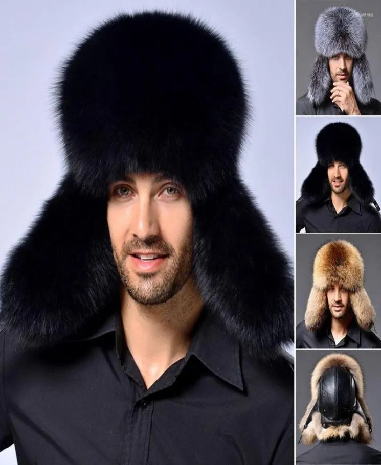 Berets Winter Trapper Hat Unisex Outdoor Windproof Skiing Hunting Warm Bomber With Fur Ear Flaps Faux Russian9129106