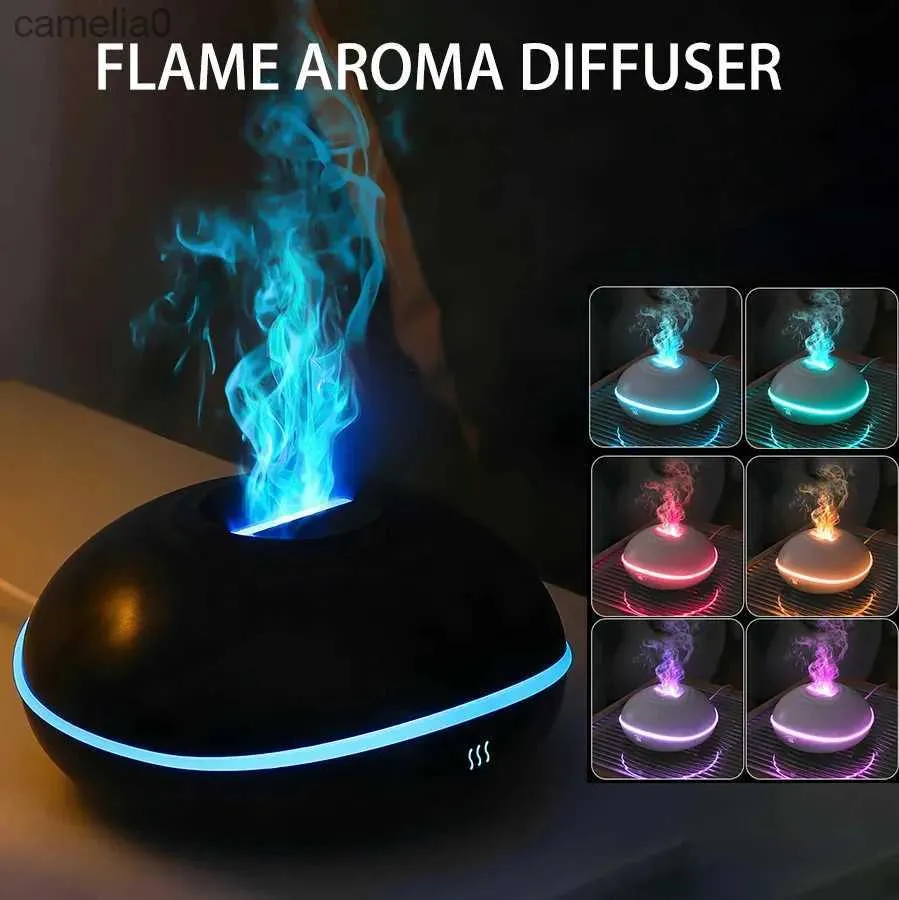 Umidificadores Aroma Difusor Ar 7 Cor LED Óleo Essencial Chama Lâmpada Umidificador Ultrasonic Gerador de Névoa Aroma DiffuserL231226