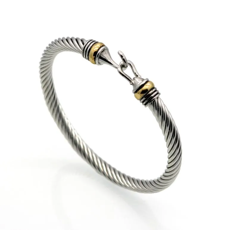Groothandel (10 stks) Mode Titanium Rvs Mannen Haak Armband Goud Staal Kleur Twist Kabel Armbanden Bangles2116757