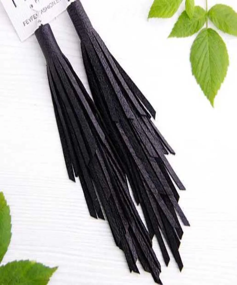 Boho Style Black Leather Tassel örhängen Uttalande fransar örhängen1285522
