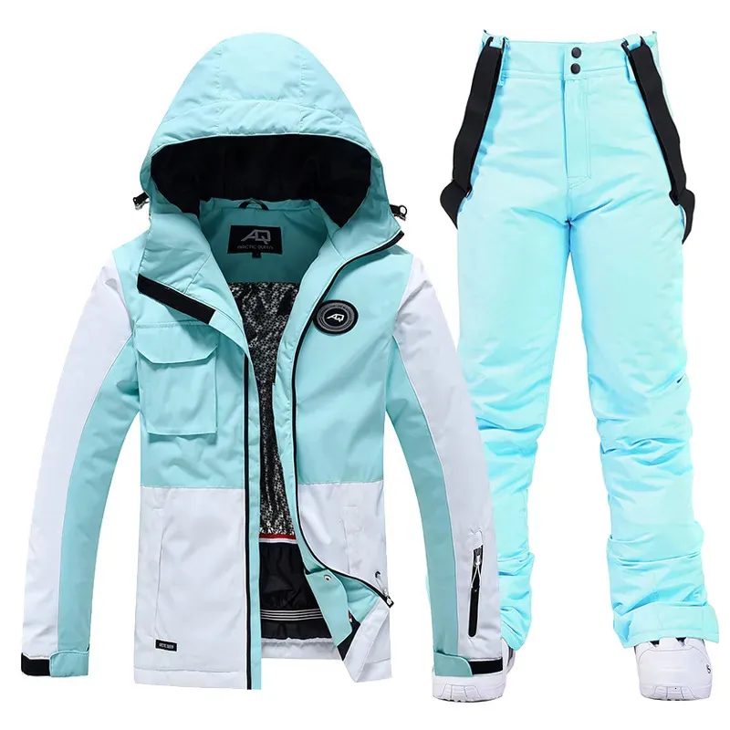 Ski Jacket and Pant for Women Snowboarding Clothing Oblique Zipper Color Matching Snow Suit Wear Waterproof Winter Costume 231225