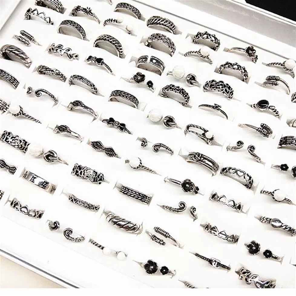 whole 100pcs lot Silver Women's Rings Bohemian Style Ladies Girls Finger joint Ring party Jewelry brand new drop 2789