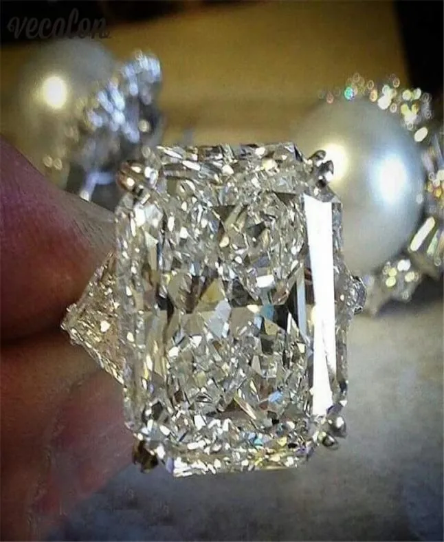 Vecalon Statement Ring 925 Sterling Silver Cushion Cut 8ctダイヤモンド婚約版の結婚指輪リング