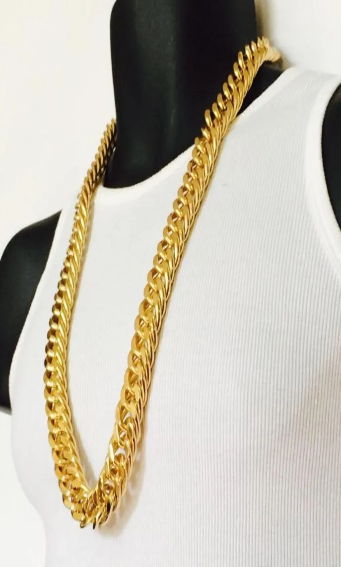 Mens Miami Cuban Link Curb Chain 14k Real Yellow Solid Gold Gf Hip Hop 11mm Thick Chain Jayz sqcdnUy whole20198863095