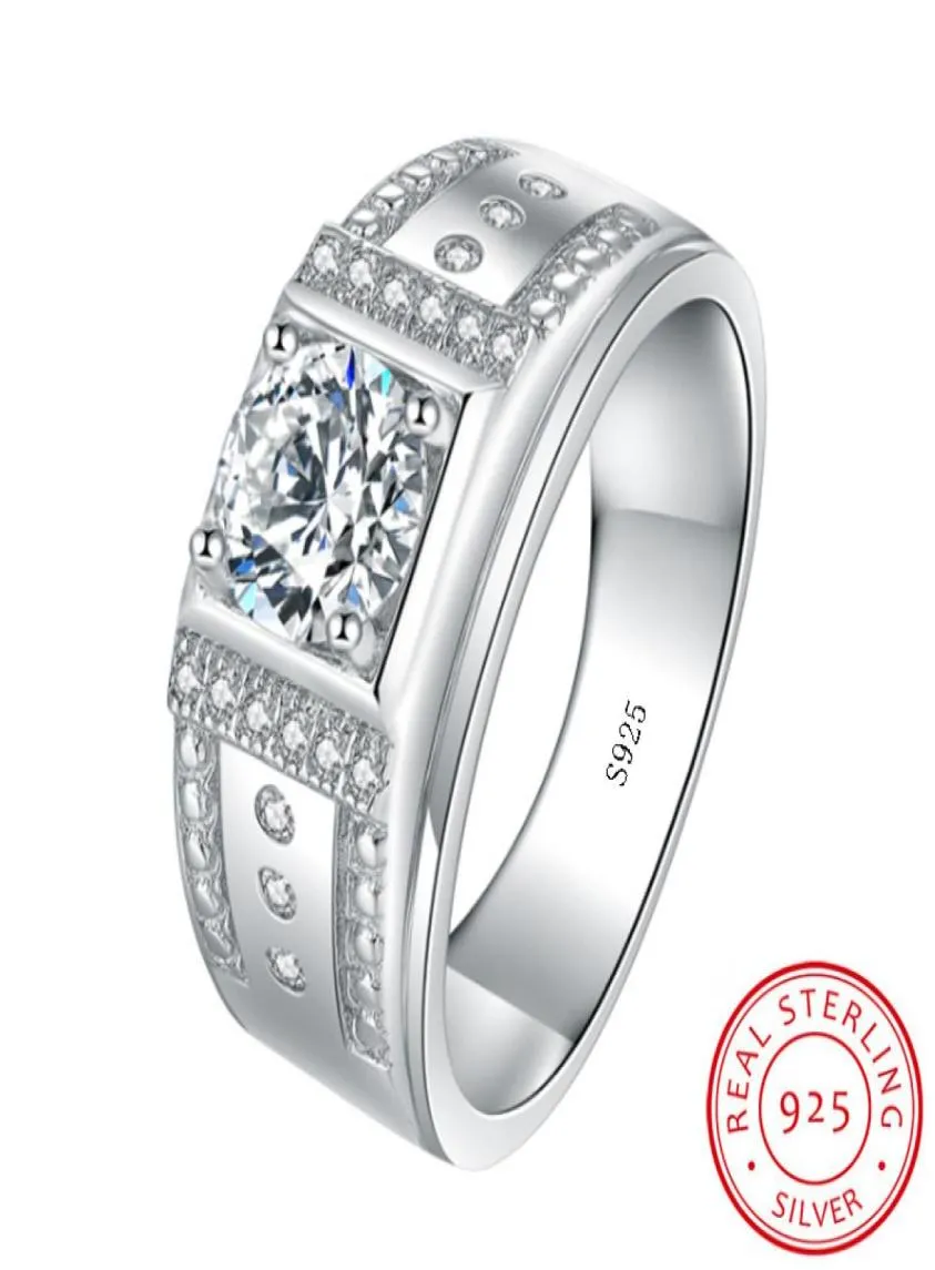 Original sólido 925 anel de prata masculino jóias de casamento incrustações sona cz diamante pedra anéis de noivado para homem m0455331849