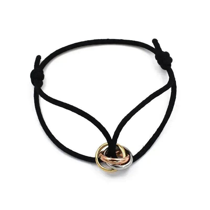 Bracelets Fashion Designer Jewelry Stainless Steel Trinity Ring String Charm Bracelet Three Rings Hand Strap Couple Bracelets For Women Men