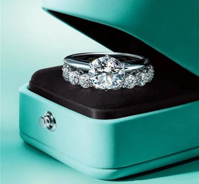 Solitaire Lab Diamond Promise Ring sets 100 echte 925 sterling zilveren verlovingstrouwringen voor dames bruidssieraden Y11245054646