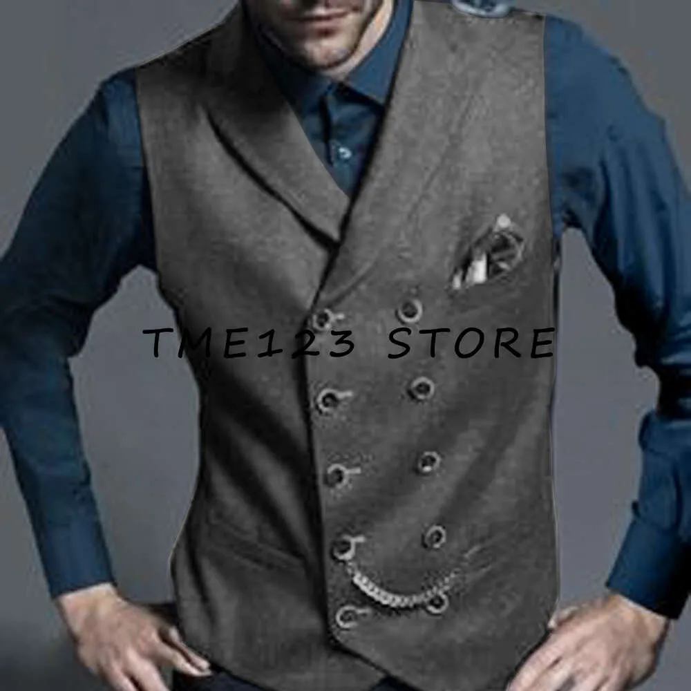 Men's Woolen Casual Business Elegant Single Breasted V-neck Vest Vests for Men Suit Male Steampunk Gothic Chaleco Formal Wear
