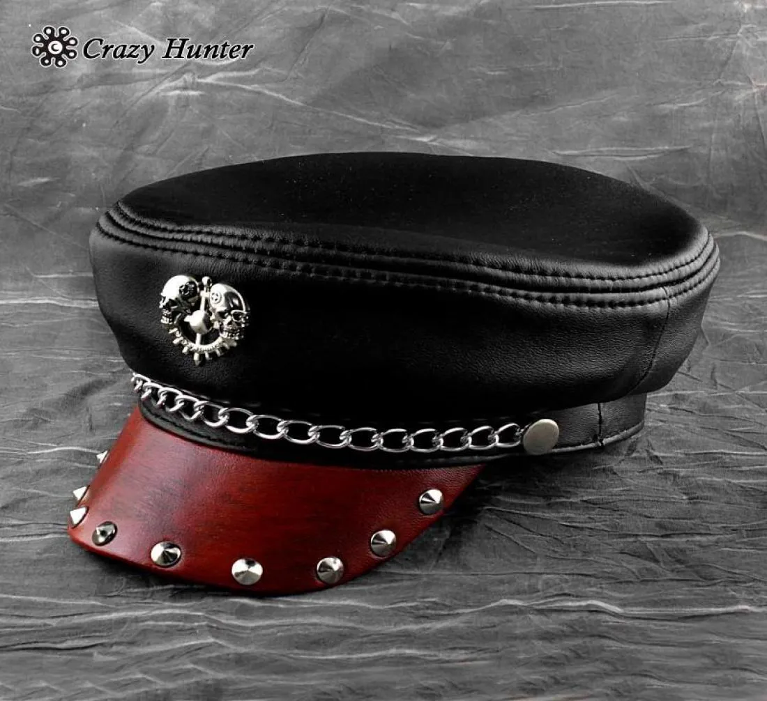 coolstuddskullmenswomensunisexgenuineleatherbikerbikerpunkRockercaphat9731244