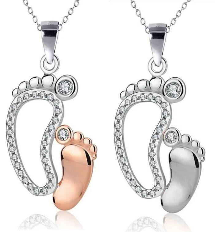 Pendant Necklaces Crystal Big Small Feet Pendants Mom Baby Monther039s Day Gift Jewelry Simple Charm Chain Neckless4388735