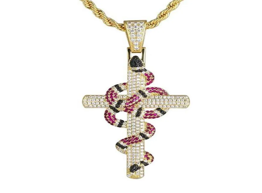 Pendentif croix de corail plaqué or 18 carats, en or blanc, Zircon glacé, bijoux Hip Hop scintillants, cadeau 9318343