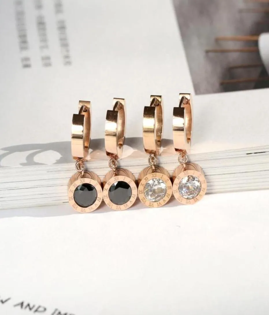 YUN RUO Simple Fashion Roman Number Zircon Stud Earring Rose Gold Color Woman Gift Titanium Steel Jewelry Not Fade Drop Ship3537288