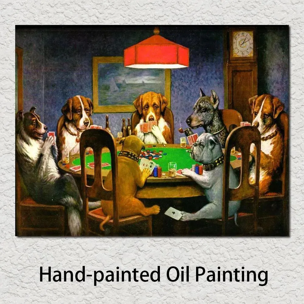 Obrazy Nowoczesne malarstwo olejne płócienne psy sztuki grające w poker Cassius Marcellus Coolidge ręcznie robiony wysokiej jakości do biurowego wystroju pokoju