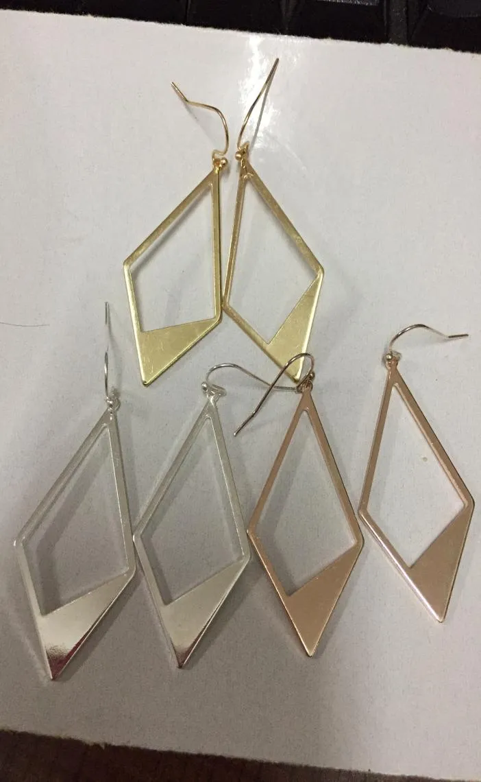 Pendientes colgantes geométricos de cobre con forma de rombo hueco a la moda para mujer Pendientes llamativos de metal pulido únicos 2019 Primavera Verano 1732885