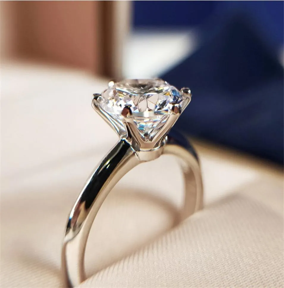 Solitaire 1CT Lab Diamond Ring 100 Real 925 Srebrna biżuteria zaręczynowa Pierścienie Wedding Pierścień dla kobiet Party Bridal Prezent3401891