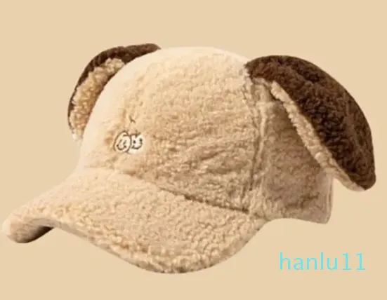 Chapéus femininos bonitos dos desenhos animados pequeno cão orelha chapéu de beisebol no outono inverno cereja bordado calor engrossado boné de pele de cordeiro