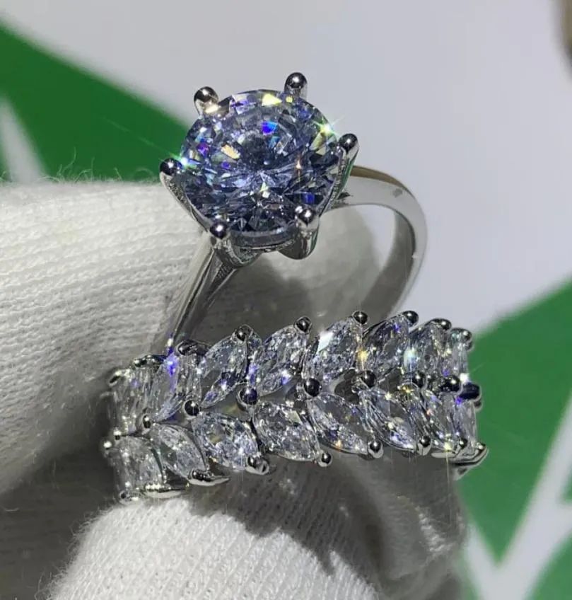 Choucong Prachtige hoogwaardige luxe sieraden Ringen voor koppels 925 sterling zilver Marquise geslepen witte topaas CZ diamanten trouwring Ri8162352