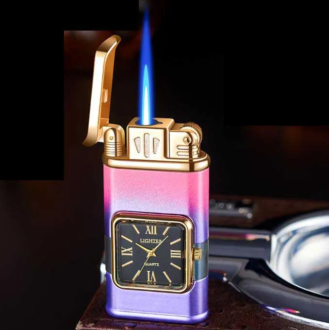 Briquet de montre à Jet en métal, gonflable, sans gaz, coupe-vent, cigare Butane, briquet droit, 5 couleurs, accessoires pour outils de fumage