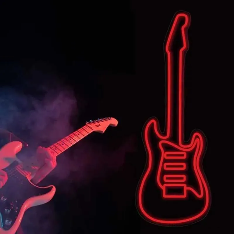 علامة LED NEON SIGN GUITAR LED LED NEON Sign for Rock Roll Guitar Neon Light Beer Bar Pub Room Room Decory Decoration R23061