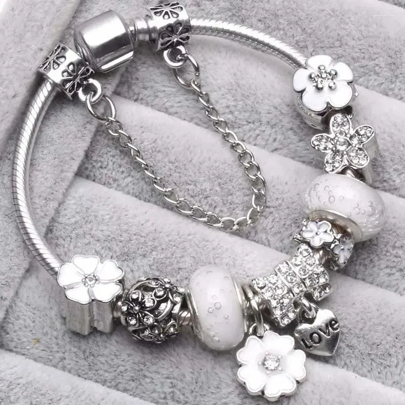 Charm Bracelets 925 Sterling Silver Original Moments Bracelet Three Spring Colors Shili Peach Blossom DIY Jewelry Women Girl