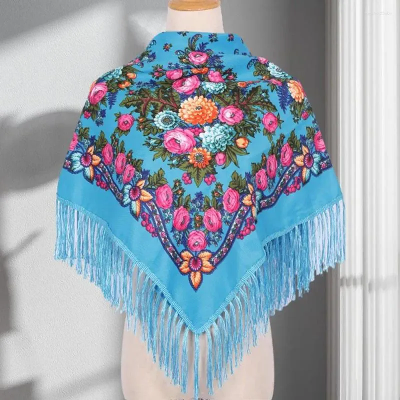 Lenços estilo étnico impressão floral xale russo cachecol nacional senhora borla lenço feminino quadrado cobertor pescoço envoltório