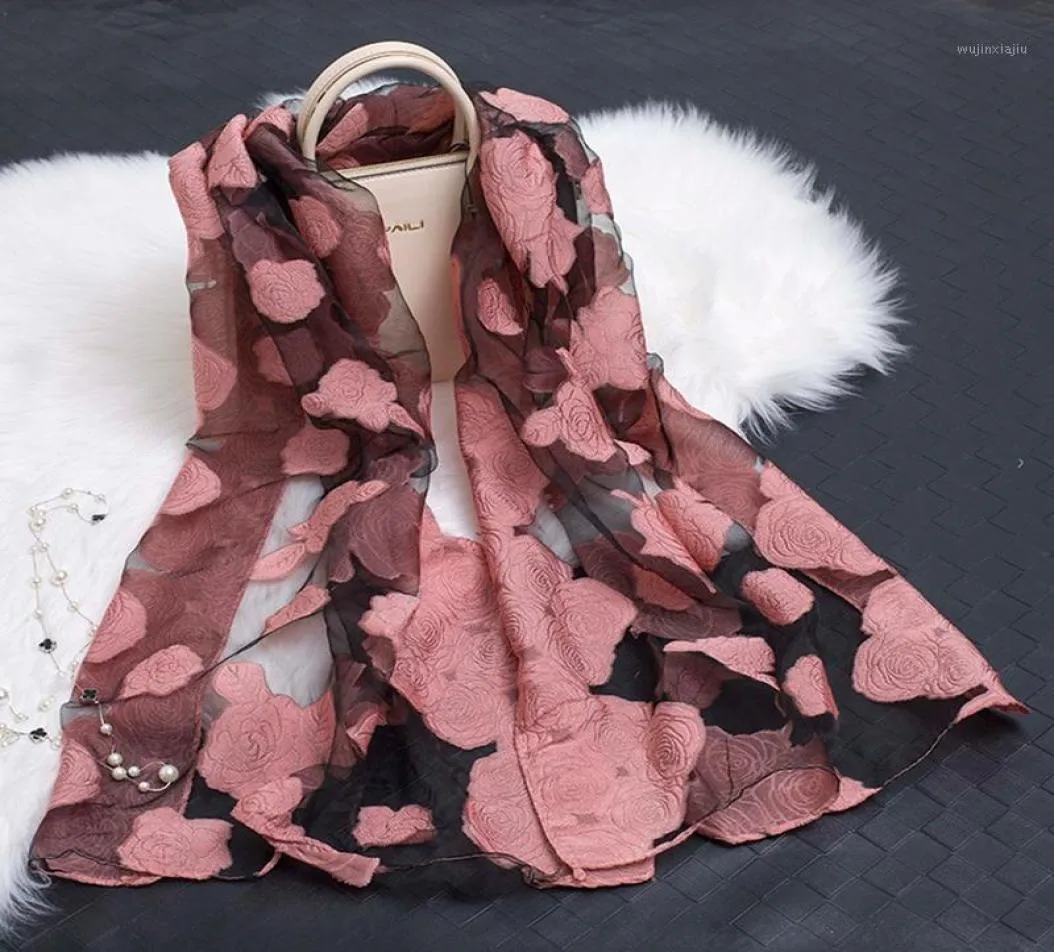 Szaliki moda kwiatowy szalik kobiety bawełniany lniany koronkowy pusty szwy jedwabne okłady szalowe na letnią damę prezent 8896066