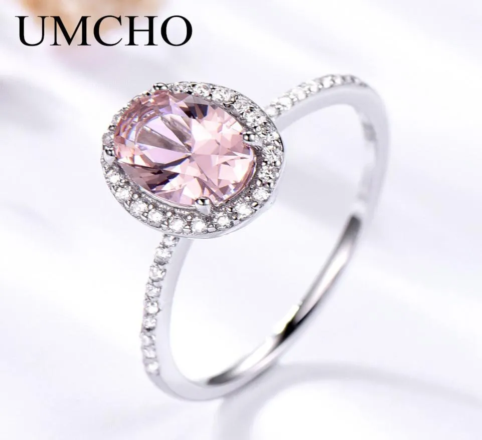 Umcho 925 Sterling Silver Ring Oval Classic Pink Morganite Rings For Women Engagement Gemstone Wedding Band Fine Jewelry Gift T1906251782