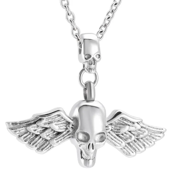 ZZL130 Eternal Wing Skull Head Design Cool Men Collana Funerale Urna Portacenere Cremazione Gioielli Ciondolo per Ceneri5599694